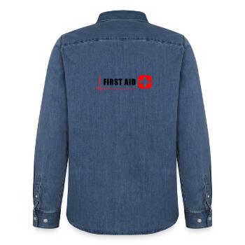 ERSTE HILFE - Männer Jeanshemd Organic von Stanley/Stella - verwaschenes Mittelblau  - Hinten - AI Model Male 185 light (185cm)