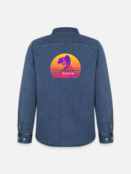 Synthwave Girl - Men’s Organic Denim Shirt by Stanley/Stella - mid washy