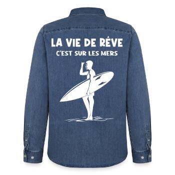 Leben auf den Meeren - Männer Jeanshemd Organic von Stanley/Stella - verwaschenes Mittelblau  - Hinten - AI Model Male 185 light (185cm)