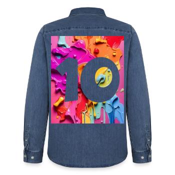 NON. 10 NUMÉRO 10 COLORÉ 10E ANNIVERSAIRE - Chemise en denim homme bio Stanley/Stella - bleu moyen délavé  - Dos - AI Model Male 185 light (185cm)