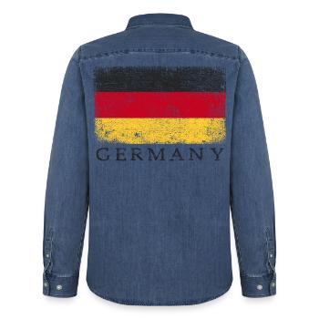 Deutschland Deutsche Flagge Deutschlandflagge - Männer Jeanshemd Organic von Stanley/Stella - verwaschenes Mittelblau  - Hinten - AI Model Male 185 light (185cm)