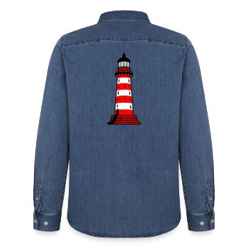 Lighthouse - Men’s Organic Denim Shirt by Stanley/Stella - mid washy  - Back - AI Model Male 185 light (185cm)