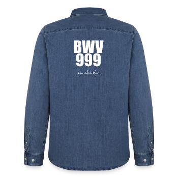 Bach Johann Sebastian - Chemise en denim homme bio Stanley/Stella - bleu moyen délavé  - Dos - AI Model Male 185 light (185cm)
