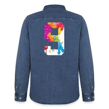 NUMÉRO COLORÉ 9 COLORÉ 9E ANNIVERSAIRE - Chemise en denim homme bio Stanley/Stella - bleu moyen délavé  - Dos - AI Model Male 185 light (185cm)