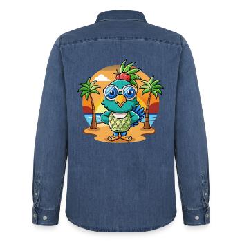 Pfau Lustige Cartoon Sommer Strand Sonnenbrille - Männer Jeanshemd Organic von Stanley/Stella - verwaschenes Mittelblau  - Hinten - AI Model Male 185 light (185cm)