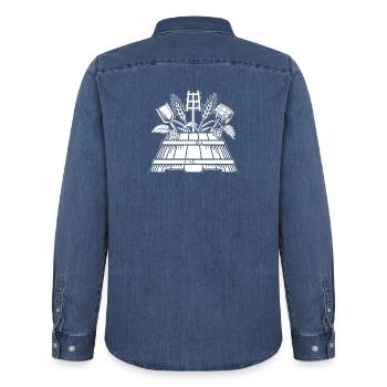 Logo de l’infuseur - Chemise en denim homme bio Stanley/Stella - bleu moyen délavé  - Dos - AI Model Male 185 light (185cm)
