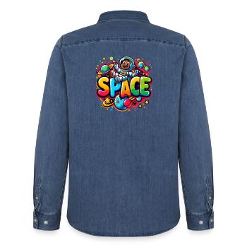 Enfant astronaute de l’espace - Chemise en denim homme bio Stanley/Stella - bleu moyen délavé  - Dos - AI Model Male 185 light (185cm)