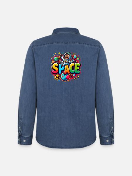 Space astronaut child - Men’s Organic Denim Shirt by Stanley/Stella - mid washy 