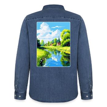 Spreewald Deutschland Vintage Reiseplakat Souvenir - Männer Jeanshemd Organic von Stanley/Stella - verwaschenes Mittelblau  - Hinten - AI Model Male 185 light (185cm)
