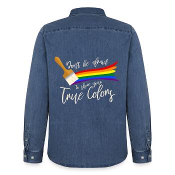 Gay Pride - Men’s Organic Denim Shirt by Stanley/Stella - mid washy  - Back - AI Model Male 185 light (185cm)