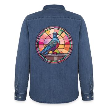 Bunte Aquarell-Tierhaustierillustration der Taube - Männer Jeanshemd Organic von Stanley/Stella - verwaschenes Mittelblau  - Hinten - AI Model Male 185 light (185cm)
