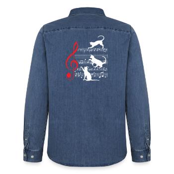 Chat Musique musique - Chemise en denim homme bio Stanley/Stella - bleu moyen délavé  - Dos - AI Model Male 185 light (185cm)