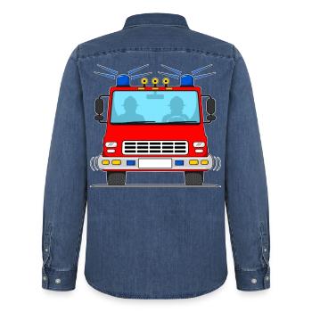 Camion de pompiers sans lettrage - Chemise en denim homme bio Stanley/Stella - bleu moyen délavé  - Dos - AI Model Male 185 light (185cm)
