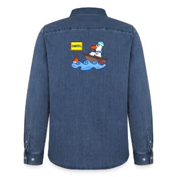 Hamburg Seemann Möwe Seemöwe Boot Kapitän Meer - Männer Jeanshemd Organic von Stanley/Stella - verwaschenes Mittelblau  - Hinten - AI Model Male 185 light (185cm)