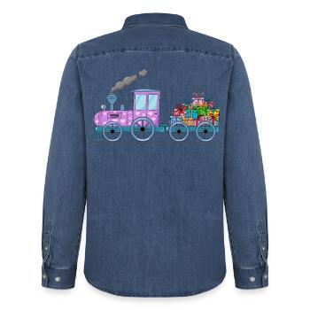 Train pour enfants avec remorque rose - Chemise en denim homme bio Stanley/Stella - bleu moyen délavé  - Dos - AI Model Male 185 light (185cm)