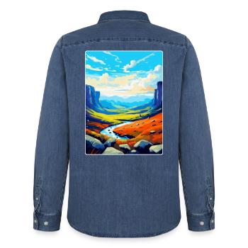 High Cup Nick Cumbria Affiche de voyage vintage WPA - Chemise en denim homme bio Stanley/Stella - bleu moyen délavé  - Dos - AI Model Male 185 light (185cm)