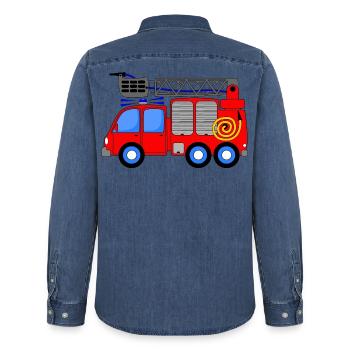 Fire engine children - Men’s Organic Denim Shirt by Stanley/Stella - mid washy  - Back - AI Model Male 185 light (185cm)