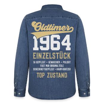 62. GEBURTSTAG OLDTIMER 1964 - Männer Jeanshemd Organic von Stanley/Stella - verwaschenes Mittelblau  - Hinten - AI Model Male 185 light (185cm)