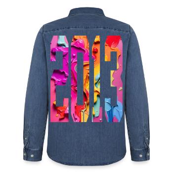 BUNT 13E ANNIVERSAIRE 2013 - Chemise en denim homme bio Stanley/Stella - bleu moyen délavé  - Dos - AI Model Male 185 light (185cm)