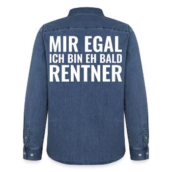 Mir egal ich bin eh bald Rentner - Männer Jeanshemd Organic von Stanley/Stella - verwaschenes Mittelblau  - Hinten - AI Model Male 185 light (185cm)