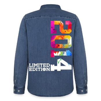 12. GEBURTSTAG LIMITED EDITION 2014 - Männer Jeanshemd Organic von Stanley/Stella - verwaschenes Mittelblau  - Hinten - AI Model Male 185 light (185cm)