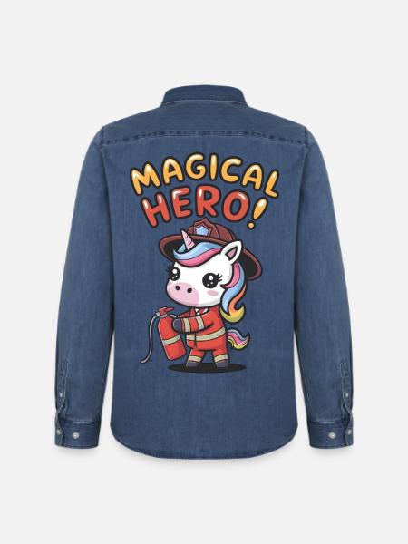 Magical Hero! - Men’s Organic Denim Shirt by Stanley/Stella - mid washy