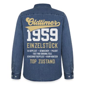 67. GEBURTSTAG OLDTIMER 1959 - Männer Jeanshemd Organic von Stanley/Stella - verwaschenes Mittelblau  - Hinten - AI Model Male 185 light (185cm)