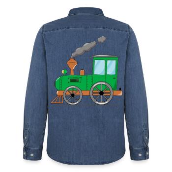Train pour enfants chemin de fer vert - Chemise en denim homme bio Stanley/Stella - bleu moyen délavé  - Dos - AI Model Male 185 light (185cm)