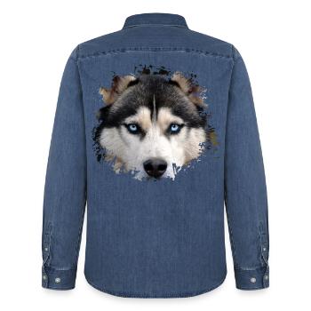 Husky - Männer Jeanshemd Organic von Stanley/Stella - verwaschenes Mittelblau  - Hinten - AI Model Male 185 light (185cm)