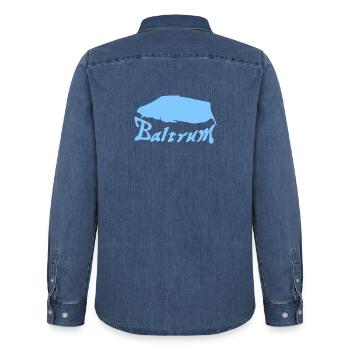 Tatouage Baltrum - Chemise en denim homme bio Stanley/Stella - bleu moyen délavé  - Dos - AI Model Male 185 light (185cm)