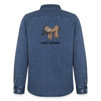sloth - Men’s Organic Denim Shirt by Stanley/Stella - mid washy  - Back - AI Model Male 185 light (185cm)