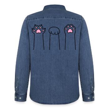 Ciseaux Pierre Papier Patte Patte Jeu Patte Cat Pattes - Chemise en denim homme bio Stanley/Stella - bleu moyen délavé  - Dos - AI Model Male 185 light (185cm)