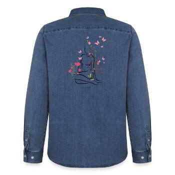 A fleurs de peau - Chemise en denim homme bio Stanley/Stella - bleu moyen délavé  - Dos - AI Model Male 185 light (185cm)