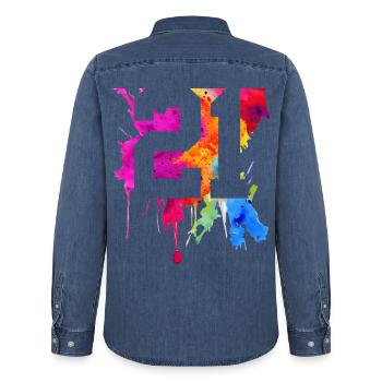 21 ANS 21E ANNIVERSAIRE - Chemise en denim homme bio Stanley/Stella - bleu moyen délavé  - Dos - AI Model Male 185 light (185cm)