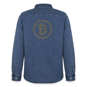 Bitcoin - Chemise en denim homme bio Stanley/Stella - bleu moyen délavé  - Dos - AI Model Male 185 light (185cm)