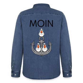 Anker Möwe Seemöwe Moin Nordsee - Männer Jeanshemd Organic von Stanley/Stella - verwaschenes Mittelblau  - Hinten - AI Model Male 185 light (185cm)