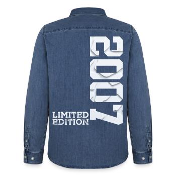 19E ANNIVERSAIRE ÉDITION LIMITÉE 2007 - Chemise en denim homme bio Stanley/Stella - bleu moyen délavé  - Dos - AI Model Male 185 light (185cm)