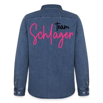 Team Schlager - Schlagerparty - Schlagermusik - Männer Jeanshemd Organic von Stanley/Stella - verwaschenes Mittelblau  - Hinten - AI Model Male 185 light (185cm)