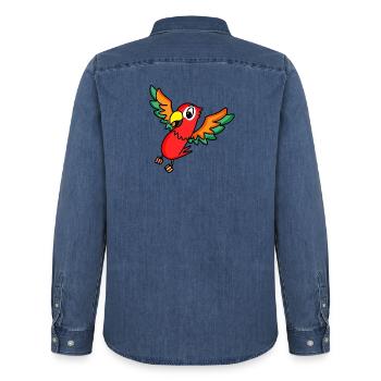 perroquet - Chemise en denim homme bio Stanley/Stella - bleu moyen délavé  - Dos - AI Model Male 185 light (185cm)