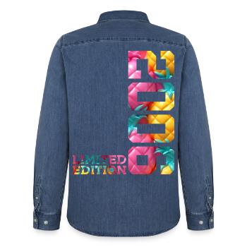 20E ANNIVERSAIRE ÉDITION LIMITÉE 2006 - Chemise en denim homme bio Stanley/Stella - bleu moyen délavé  - Dos - AI Model Male 185 light (185cm)