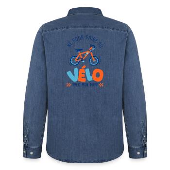Né pour faire du vélo avec papa – Body Bébé Bio - Chemise en denim homme bio Stanley/Stella - bleu moyen délavé  - Dos - AI Model Male 185 light (185cm)