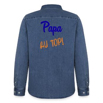 PAPA - Männer Jeanshemd Organic von Stanley/Stella - verwaschenes Mittelblau  - Hinten - AI Model Male 185 light (185cm)