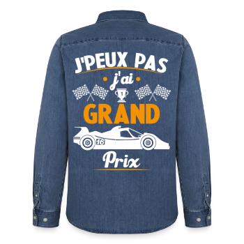 Je peux pas j'ai Grand Prix - Chemise en denim homme bio Stanley/Stella - bleu moyen délavé  - Dos - AI Model Male 185 light (185cm)