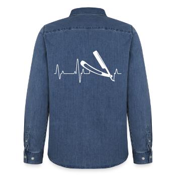 barber - Men’s Organic Denim Shirt by Stanley/Stella - mid washy  - Back - AI Model Male 185 light (185cm)