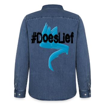 Respektiert Relief – drückt dein Herz aus – respektiert - Männer Jeanshemd Organic von Stanley/Stella - verwaschenes Mittelblau  - Hinten - AI Model Male 185 light (185cm)