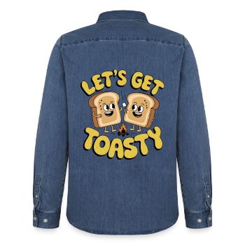Let's Get Toasty - Men’s Organic Denim Shirt by Stanley/Stella - mid washy  - Back - AI Model Male 185 light (185cm)