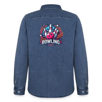 Bowling Logo - Chemise en denim homme bio Stanley/Stella - bleu moyen délavé  - Dos - AI Model Male 185 light (185cm)