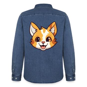 Pixie Bob Katze Cartoon Aquarell Illustration - Männer Jeanshemd Organic von Stanley/Stella - verwaschenes Mittelblau  - Hinten - AI Model Male 185 light (185cm)