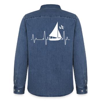 sailing - Men’s Organic Denim Shirt by Stanley/Stella - mid washy  - Back - AI Model Male 185 light (185cm)
