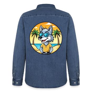 Wolf Lustige Cartoon Sommer Strand Sonnenbrille Aufkleber - Männer Jeanshemd Organic von Stanley/Stella - verwaschenes Mittelblau  - Hinten - AI Model Male 185 light (185cm)